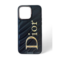 Брендований шкіряний чохол Dior на iPhone 15 чорного кольору