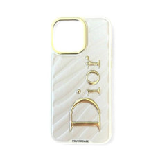 Брендований шкіряний чохол Dior на iPhone 15 Pro бежевого кольору