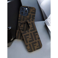 Брендований чохол FENDI вишивка коричневого кольору на iPhone 13 Pro Max Брендований чохол FENDI вишивка коричневого кольору на iPhone 13 Pro Max