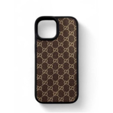 Брендований шкіряний чохол Gucci на iPhone 12/12 Pro  коричневого кольору