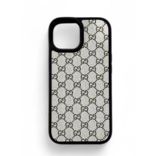 Брендований шкіряний чохол Gucci на iPhone 15 Pro білого кольору